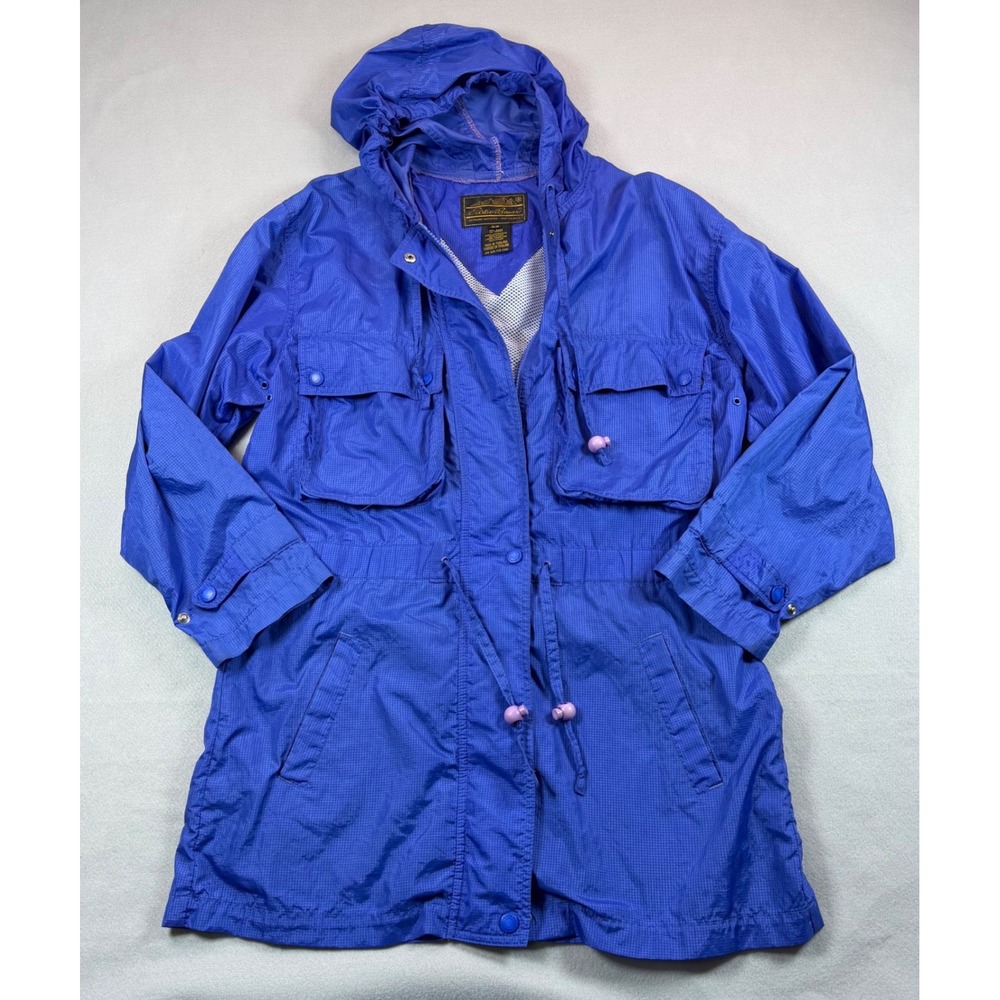 Eddie Bauer Vintage Blue Ripstop Nylon Hooded Parka Jacket Small